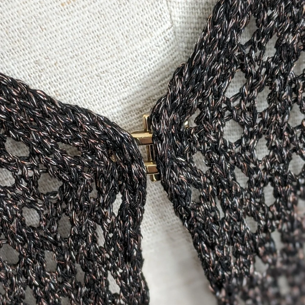 Liu Jo Cardigan Open Metallic Knit Fringe Semi Sheer Lightweight Brown L NWT - Picture 6 of 8